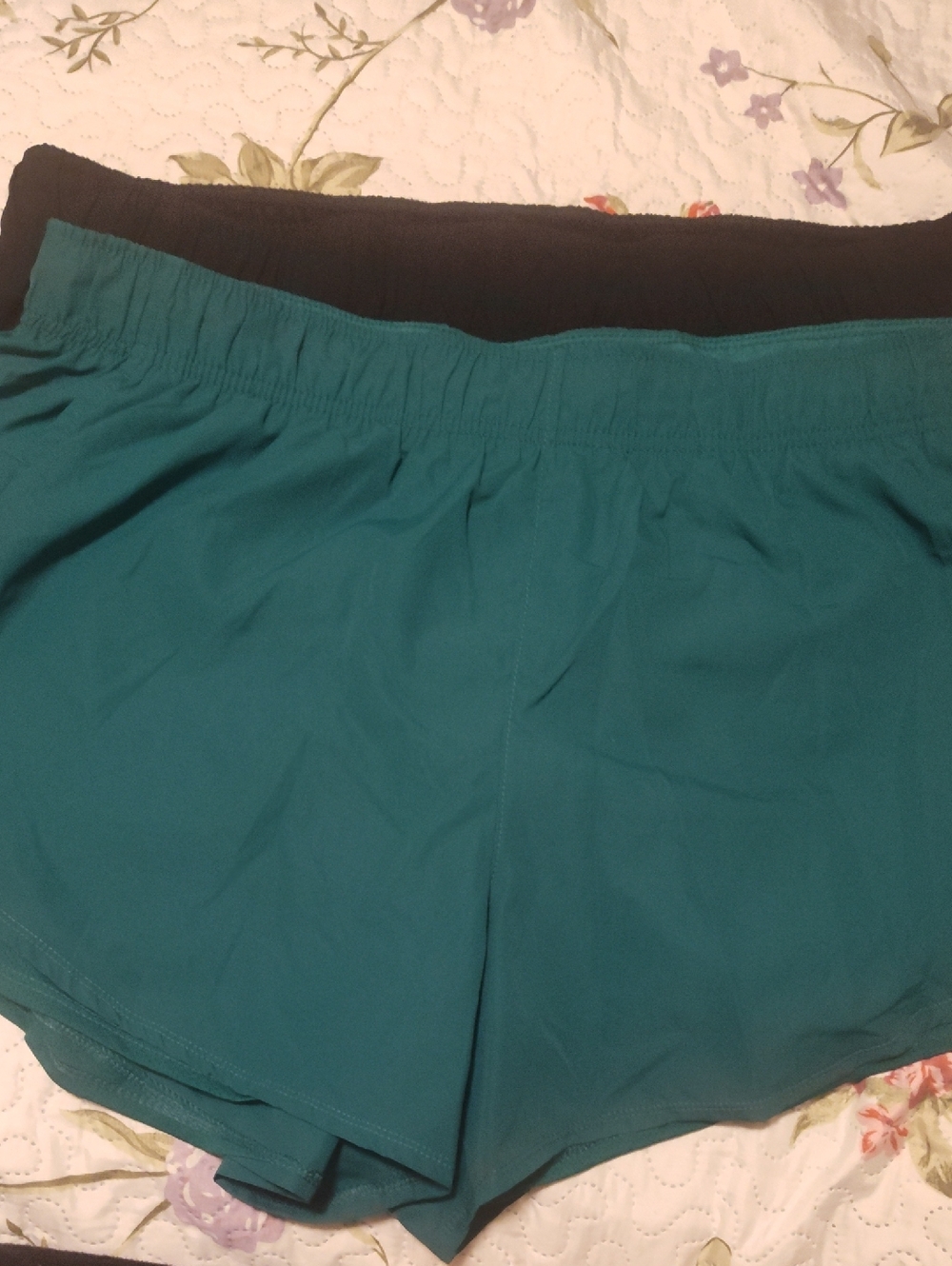 Tuff Athletics Teal and Black Elastic-Waist Running Shorts